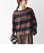 〈洗濯機可能〉ボートネック ワイド ボーダー TEE