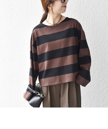 〈洗濯機可能〉ワイド ボーダー ボートネック TEE