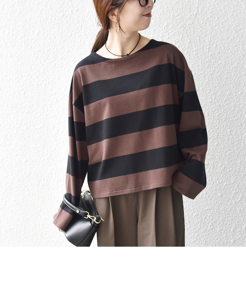 〈洗濯機可能〉ワイド ボーダー ボートネック TEE