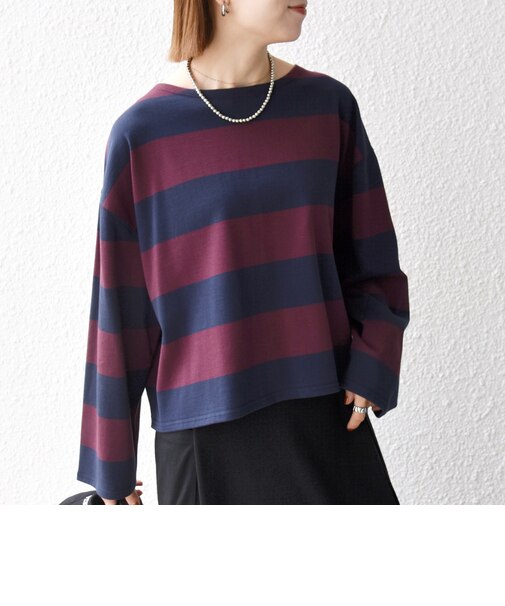 〈洗濯機可能〉ワイド ボーダー ボートネック TEE