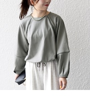 《予約》【WEB限定】〈洗濯機可能〉裏毛 パイピング ドロスト プルオーバー TEE