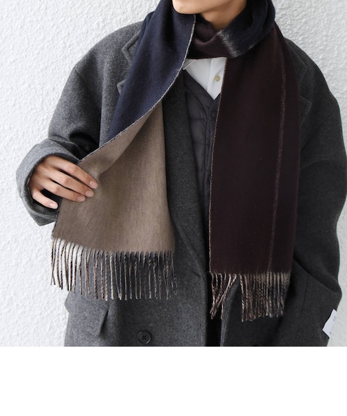 サープラスヤーン ウール カシミヤ リバーシブル パネル マフラー26AW◆