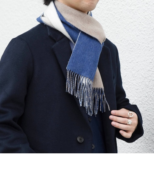 サープラスヤーン ウール カシミヤ リバーシブル パネル マフラー26AW◆
