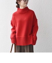 《予約》〈手洗い可能〉ワイド リブ ハイネック ニット プルオーバー