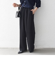 《予約》〈洗濯機可能〉ウールライク セミ ワイド イージー パンツ［NAVY BLUE］