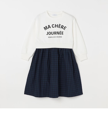 〈洗濯機可能〉スウェット ドッキング チェック ワンピース<KIDS>◆