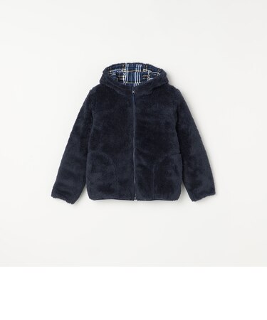 リバーシブル フリース チェック 中綿 フード ジャケット<KIDS>◆