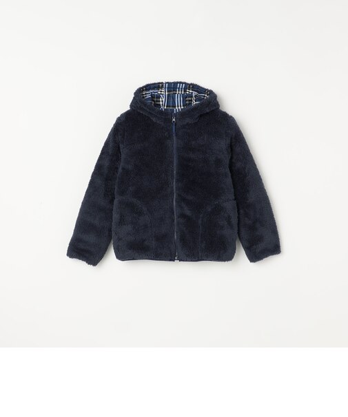 リバーシブル フリース チェック 中綿 フード ジャケット<KIDS>◆