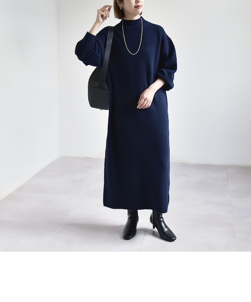 《予約》〈手洗い可能〉ハイネック ロング ニット ワンピース
