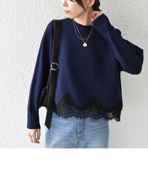 《予約》【WEB限定】〈手洗い可能〉レース ドッキング ニット セットアップ◆