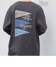 SNOOPY コラボ ヴィンテージライク ペナント グラフィック プリント Tシャツ(ロンT)◇