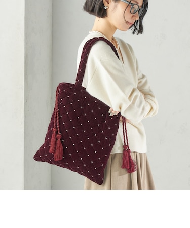 《予約》【SHIPS別注】MALUS: 刺繍 ポリエステル ベロア トート