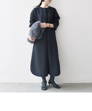 《予約》〈手洗い可能〉エア ニードル クルーネック ラウンドヘム ワンピース