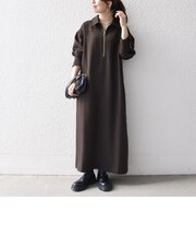 《予約》【WEB限定】〈洗濯機可能〉ハーフジップ Iライン ロング ワンピース