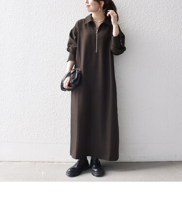 《予約》【WEB限定】〈洗濯機可能〉ハーフジップ Iライン ロング ワンピース