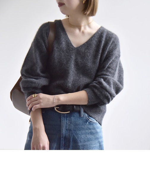 《予約》〈手洗い可能〉フォックス ウール ミックス Vネック コンパクト ニット プルオーバー