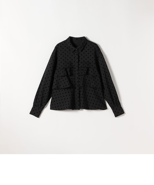 〈洗濯機可能〉フロッキー ドット ティアード シャツ ［NAVY BLUE］