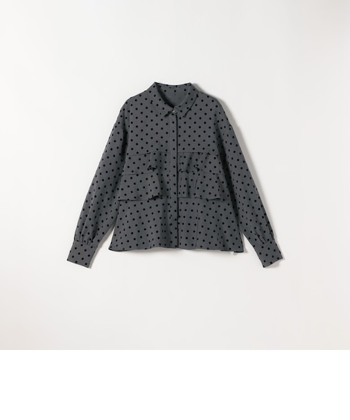 〈洗濯機可能〉フロッキー ドット ティアード シャツ ［NAVY BLUE］