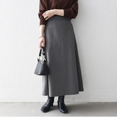 〈洗濯機可能〉裏起毛 セミフレア スカート［NAVY BLUE］