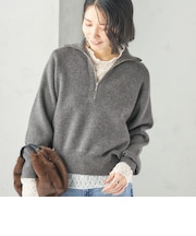 《予約》カシミヤ スムース ハーフジップ プルオーバー