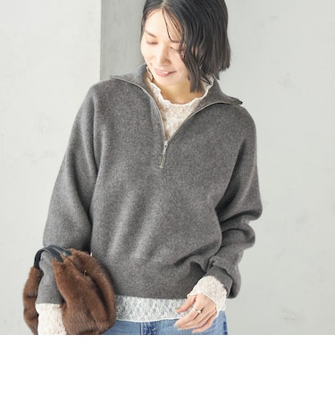 《予約》カシミヤ スムース ハーフジップ プルオーバー