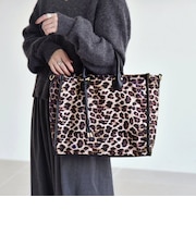 《予約》チャーム付き 2way スクエア トート バッグ leopard/solid（A4対応）