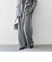 《予約》〈洗濯機可能〉グレンチェック センタープレス イージー ワイド パンツ［NAVY BLUE］