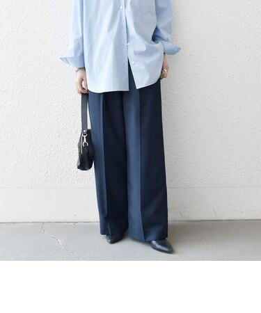 《予約》〈洗濯機可能〉グレンチェック センタープレス イージー ワイド パンツ［NAVY BLUE］