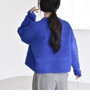 《予約》〈手洗い可能〉ミックス ステッチ クルーネック コンパクト ニット プルオーバー