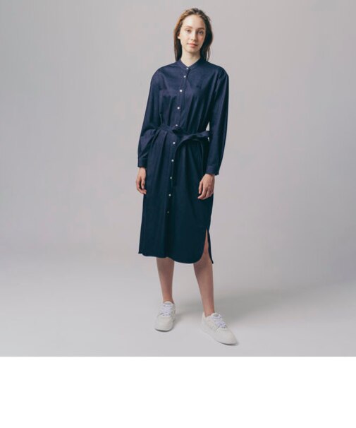 インディゴライクニットシャツドレス