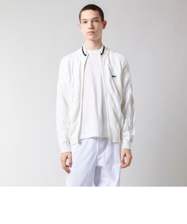 変形ケーブルジップアップコットンニットテニスカーディガン