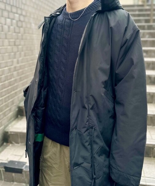 オーバーサイズ 比翼仕立て ナイロンミリタリーモッズコート / フード脱着可 2WAY ノーカラーコート