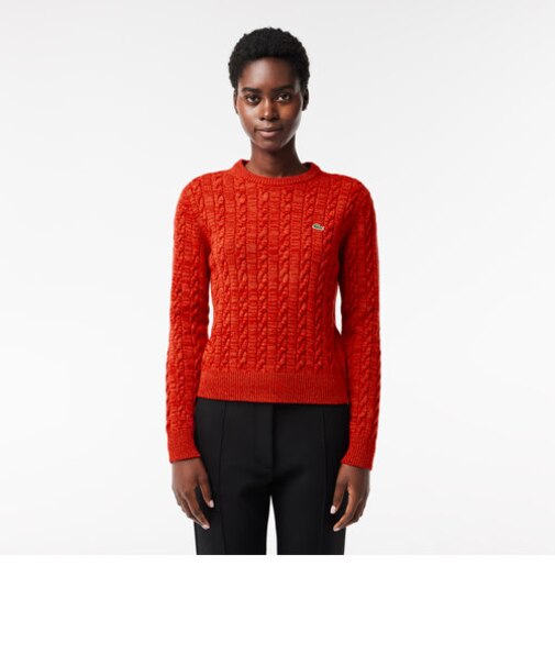 メランジェニットケーブルセーター