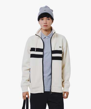 アシンメトリーボーダーハイネック ドローストリング 鹿の子地 トラックジャケット