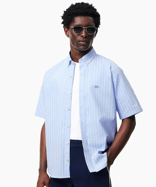 モノグラム柄 プリントジャカードシャンブレーオックスフォードシャツ