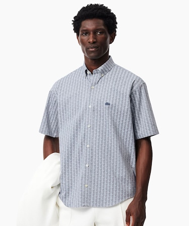 モノグラム柄 プリントジャカードシャンブレーオックスフォードシャツ