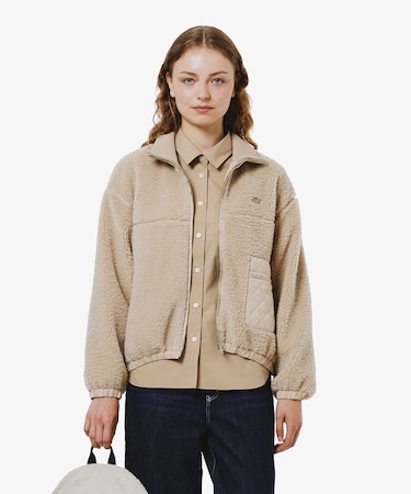 リブニットスタンドカラーソフトボアジャケット / スタンドジップボアブルゾン