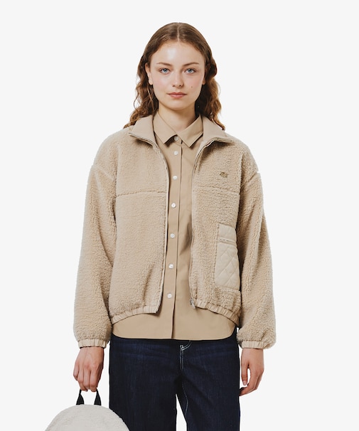 リブニットスタンドカラーソフトボアジャケット / スタンドジップボアブルゾン