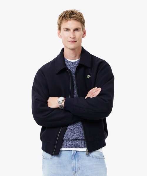 ラコステ スタジャン キルティング レザー ウールジャケット LACOSTE｜裏地キルティング ウールバーシティジャケット / スタジャン