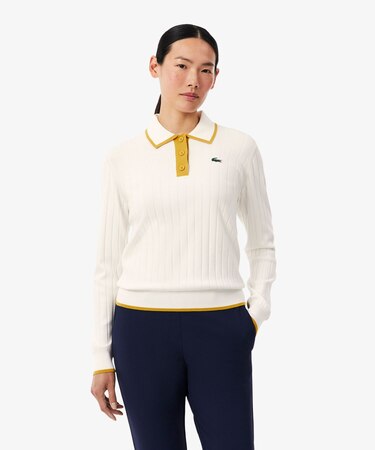 ハイストレッチ バイカラーポロカラーゴルフニットセーター
