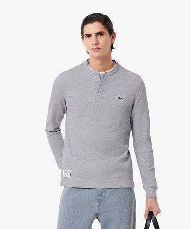 ワッフルニット ヘンリーネック長袖Tシャツ