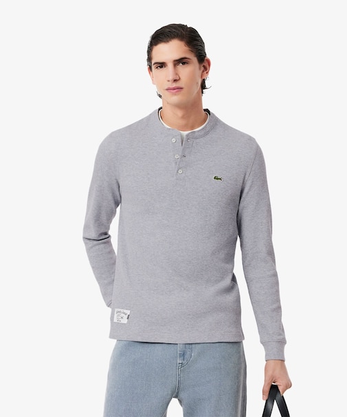 ワッフルニット ヘンリーネック長袖Tシャツ