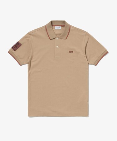 スリーブネームパッチ 配色ライン鹿の子地ポロシャツ