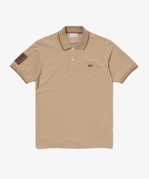 スリーブネームパッチ 配色ライン鹿の子地ポロシャツ