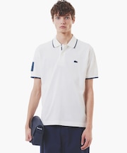 スリーブネームパッチ 配色ライン鹿の子地ポロシャツ