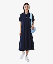 鹿の子地マキシ丈ドレス ポロワンピース フレア Iライン