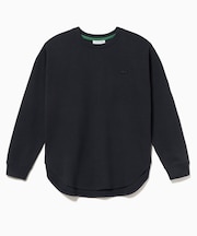 ラウンドヘム 配色リブカラー ワッフルボーダーロングスリーブTシャツ