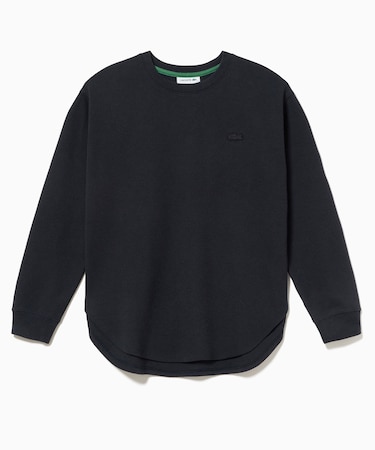 ラウンドヘム 配色リブカラー ワッフルボーダーロングスリーブTシャツ