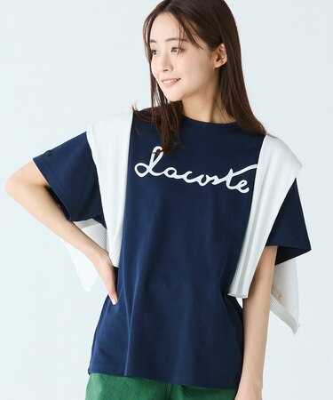 【オンライン限定】LACOSTE スクリプトネームロゴ  ルーズシルエットハーフスリーブTシャツ