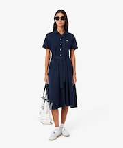 鹿の子地シャツドレス ドレープフレアワンピース